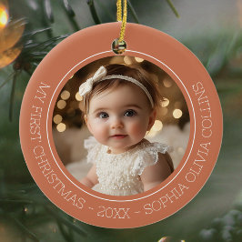 Baby's Eerste Kerst Rustieke Terracotta Twee Foto Keramisch Ornament