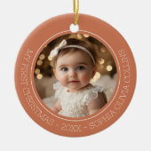 Baby's Eerste Kerst Rustieke Terracotta Twee Foto Keramisch Ornament (Voorkant)