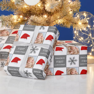 Baby's eerste kerst Santa-hoed Sneeuwvlok Foto  Cadeaupapier