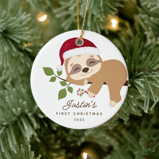 Baby's eerste kerst Santa luiaard Keramisch Ornament (Boom)