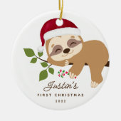 Baby's eerste kerst Santa luiaard Keramisch Ornament (Voorkant)