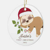 Baby's eerste kerst Santa luiaard Keramisch Ornament (Links)