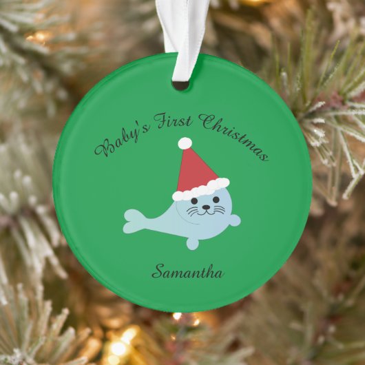Baby's eerste kerst Santa-zeehond Ornament (Boom)