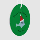 Baby's eerste kerst Santa-zeehond Ornament (voorkant)