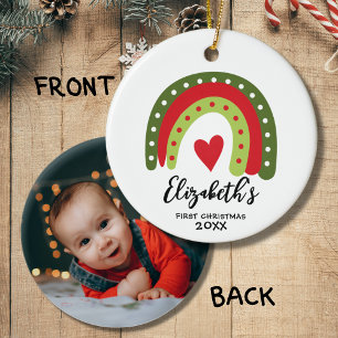Baby's eerste kerst schattig regenboog hart keramisch ornament