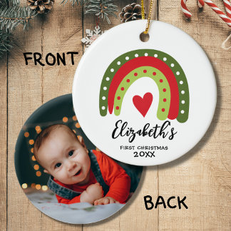 Baby's eerste kerst schattig regenboog hart keramisch ornament