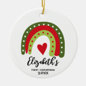 Baby's eerste kerst schattig regenboog hart keramisch ornament (Voorkant)