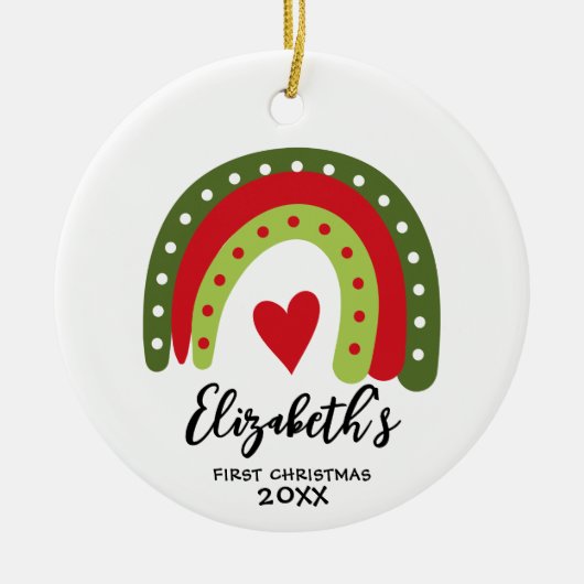 Baby's eerste kerst schattig regenboog hart keramisch ornament (Voorkant)