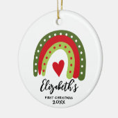 Baby's eerste kerst schattig regenboog hart keramisch ornament (Links)