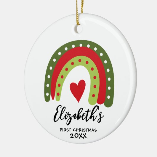 Baby's eerste kerst schattig regenboog hart keramisch ornament (Links)