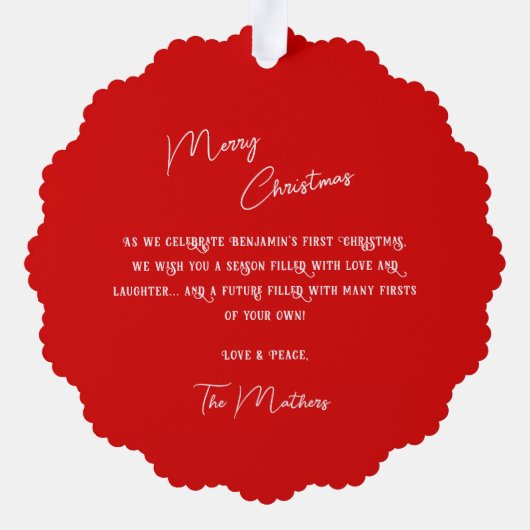 Baby's eerste kerst Schattig rode kerst Ornament Kaart (Achterkant)