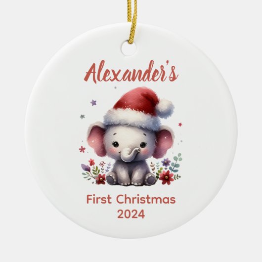 Baby's eerste kerst schattige olifant baby dier keramisch ornament (Voorkant)