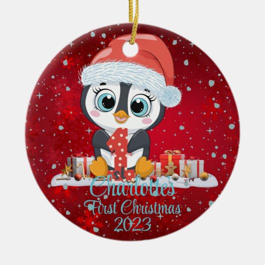Baby's eerste kerst schattige pinguïn kerst pet keramisch ornament (Voorkant)
