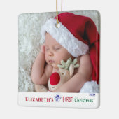 Baby's eerste kerst Schattigee foto Keramisch Ornament (Links)