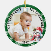 Baby's Eerste Kerst Schattigee Pinguïn Foto Keramisch Ornament (Achterkant)
