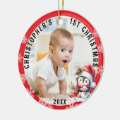 Baby's Eerste Kerst Schattigee Pinguïn Rood Lijst  Keramisch Ornament (Links)