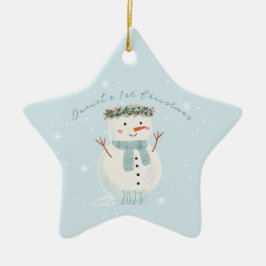 Baby's eerste kerst Schattigee sneeuwman en sneeuw Keramisch Ornament