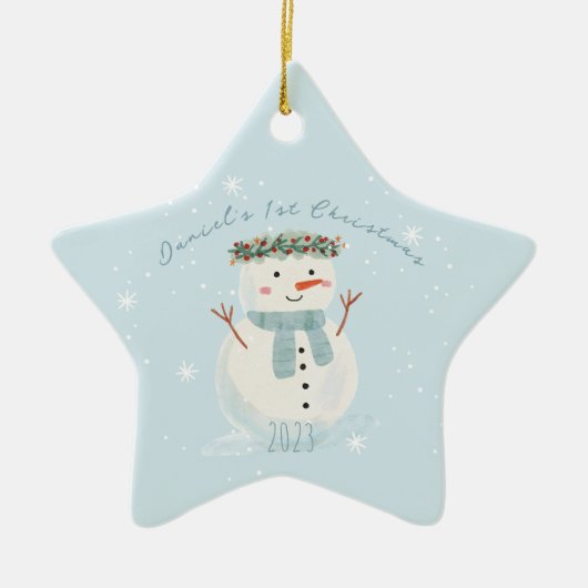 Baby's eerste kerst Schattigee sneeuwman en sneeuw Keramisch Ornament (Voorkant)
