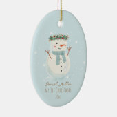 Baby's eerste kerst Schattigee sneeuwman en sneeuw Keramisch Ornament (Rechts)