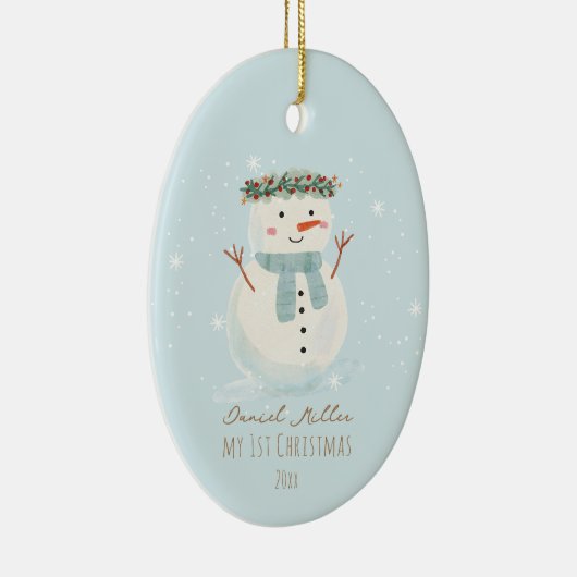 Baby's eerste kerst Schattigee sneeuwman en sneeuw Keramisch Ornament (Rechts)