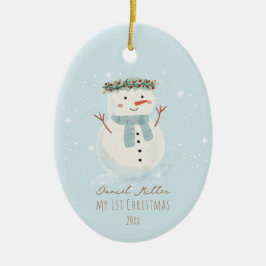 Baby's eerste kerst Schattigee sneeuwman en sneeuw Keramisch Ornament