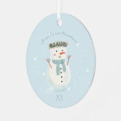 Baby's eerste kerst Schattigee sneeuwman en sneeuw Metalen Ornament (Voorkant links)