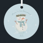 Baby's eerste kerst Schattigee sneeuwman en sneeuw Metalen Ornament<br><div class="desc">🎄 Bekijk ons hartverwarmende kerst ornament ontwerp, prachtig het benadrukken van een handgeschilderde waterverf sneeuwpop te midden van een dans van zachte sneeuwvlokken. Er is een gezellig hoekje voor u om te personaliseren met de naam van uw baby jongen en een geliefde foto. Het is het onmisbare aandenken voor het...</div>