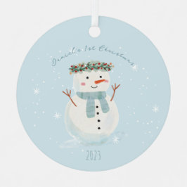 Baby's eerste kerst Schattigee sneeuwman en sneeuw Metalen Ornament