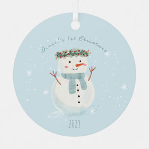 Baby's eerste kerst Schattigee sneeuwman en sneeuw Metalen Ornament