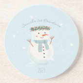 Baby's eerste kerst Schattigee sneeuwman en sneeuw Zandsteen Onderzetter (Voorkant)