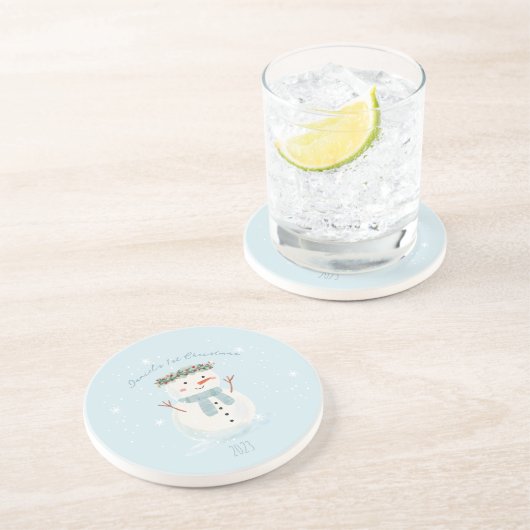 Baby's eerste kerst Schattigee sneeuwman en sneeuw Zandsteen Onderzetter (Zijkant)