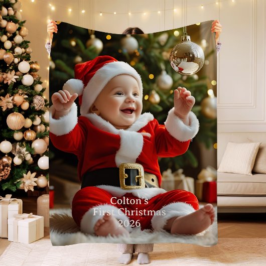 Baby's Eerste Kerst Sherpa Deken Aangepaste Foto