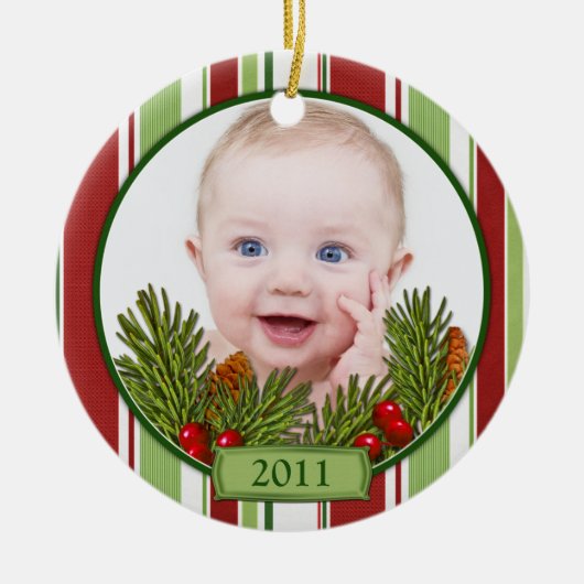 Baby's eerste kerst Snoep strepen Keramisch Ornament (Voorkant)