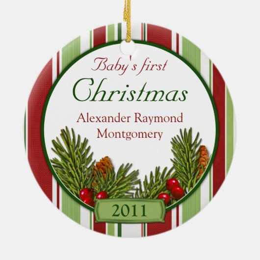 Baby's eerste kerst Snoep strepen Keramisch Ornament (Achterkant)