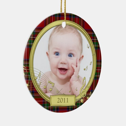 Baby's Eerste Kerst Tartan Muziek Foto Ornament (Rechts)