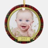 Baby's Eerste Kerst Tartan Muziek Foto Ornament (Voorkant)