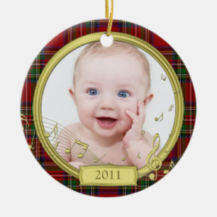 Baby's Eerste Kerst Tartan Muziek Foto Ornament