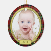 Baby's Eerste Kerst Tartan Muziek Foto Ornament (Links)