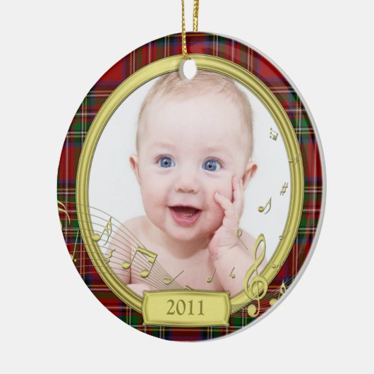 Baby's Eerste Kerst Tartan Muziek Foto Ornament (Links)