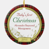 Baby's Eerste Kerst Tartan Muziek Foto Ornament (Achterkant)