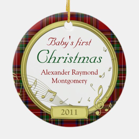 Baby's Eerste Kerst Tartan Muziek Foto Ornament (Achterkant)