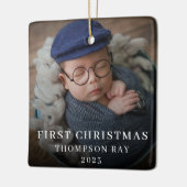 Baby's eerste kerst twee foto pasgeboren Schattige Keramisch Ornament (Links)