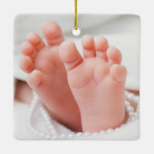 Baby's eerste kerst twee foto pasgeboren Schattige Keramisch Ornament (Achterkant)