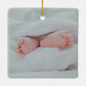 Baby's eerste kerst twee foto pasgeboren Schattige Keramisch Ornament (Achterkant)
