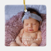 Baby's eerste kerst twee foto pasgeboren Schattige Keramisch Ornament (Voorkant)