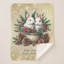 Baby's eerste kerst twee konijntjes in een kom