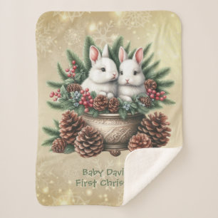 Baby's eerste kerst twee konijntjes in een kom sherpa deken