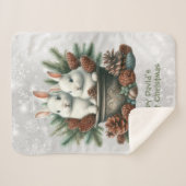 Baby's eerste kerst twee konijntjes in een kom sherpa deken (Voorkant (horizontaal))