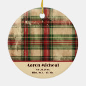 Baby's eerste kerst versleten Plaid Foto Keramisch Ornament (Achterkant)