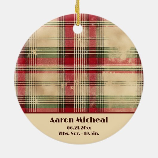 Baby's eerste kerst  versleten Plaid Foto Keramisch Ornament (Achterkant)